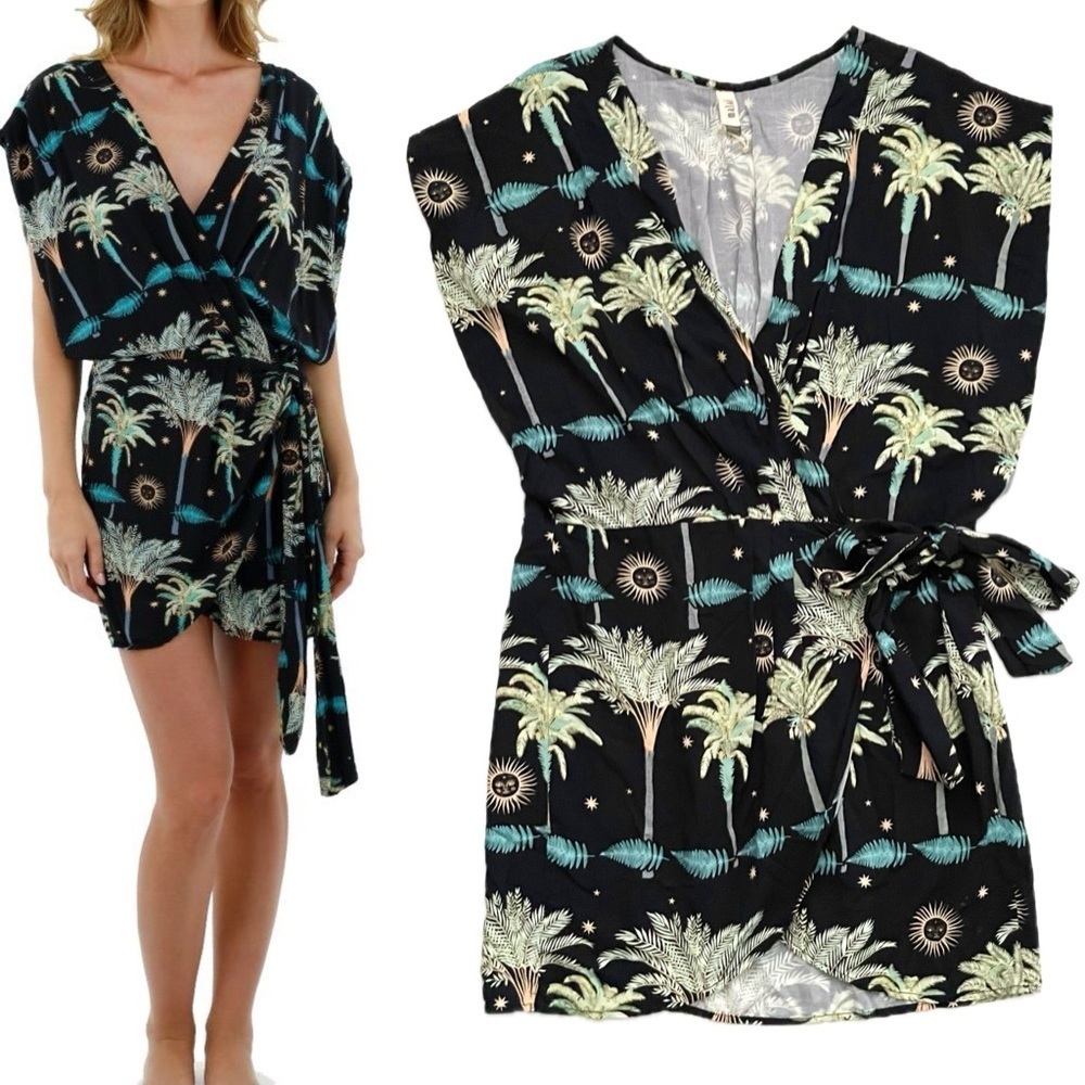 MALAI JEZEBEL DRESS SUNBEAM PALM WRAP DRESS ANTHROPOLOGIE M